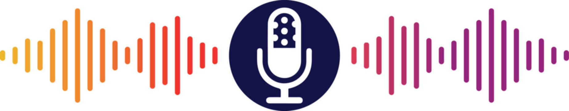 A vibrant illustration depicting a microphone surrounded by colorful sound waves representing audio recording and broadcasting