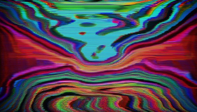retro tv screen with glitch pixel distortion and static noise effects vhs overlay with transmission interference and colorful stripes digital error effect with a futuristic abstract visual