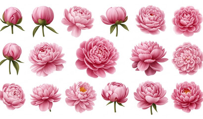 Elegant 3D pink peony flower arrangement with realistic botanical blooms vector collection © Md