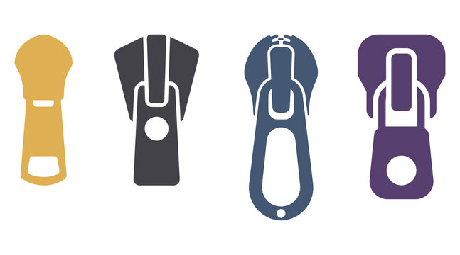 Colorful Zipper Puller Icon Set For Clothing Accessories And Fashion Design