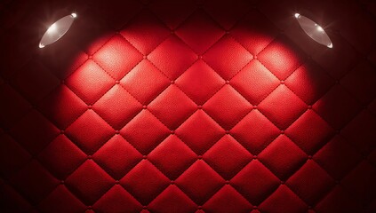 Fototapeta premium Luxurious red tufted leather wall with spotlight illumination