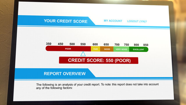 Computer Search Result for 550 Bad Credit Score - Debt Management Concept