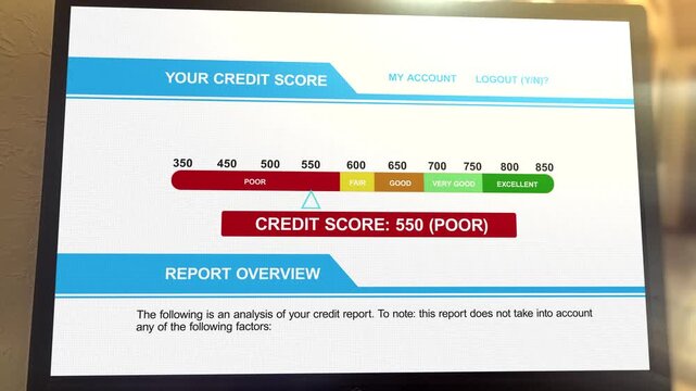  Computer Search Result for 550 Bad Credit Score - Debt Management Concept