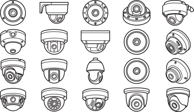 Showcasing a collection of surveillance cameras, each offering a unique design. The illustration underscores security and safety.