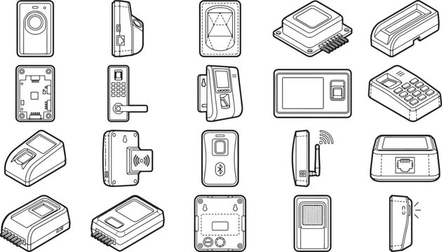 Diverse collection of security devices and access control components.