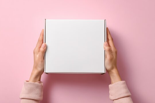 Empty cake box mockup in hands