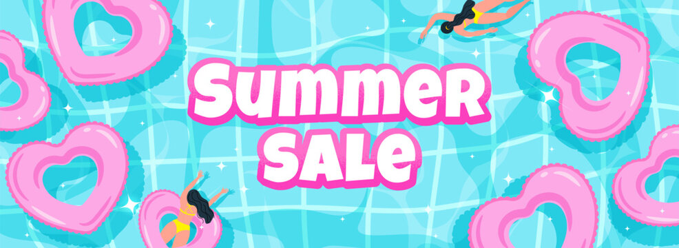 Summer Sale Banner Vector illustration. Cute Heart Shape Swimming Rings