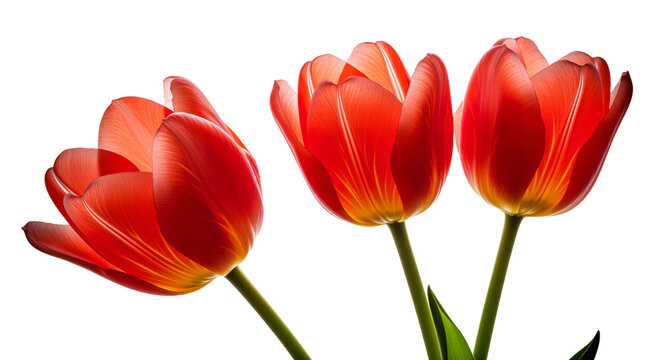 Red tulip flower cutout for spring greeting card covers, Valentine artwork, Mother&rsquo;s Day invitation layouts and wedding floral compositions with bright petals for romantic seasonal projects