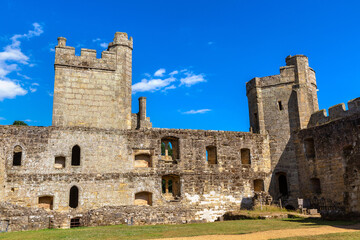 Fototapeta premium Historic Interior Courtyard of Medieval Bodiam Castle in Bodiam, East Sussex, England, UK under Blue Sky