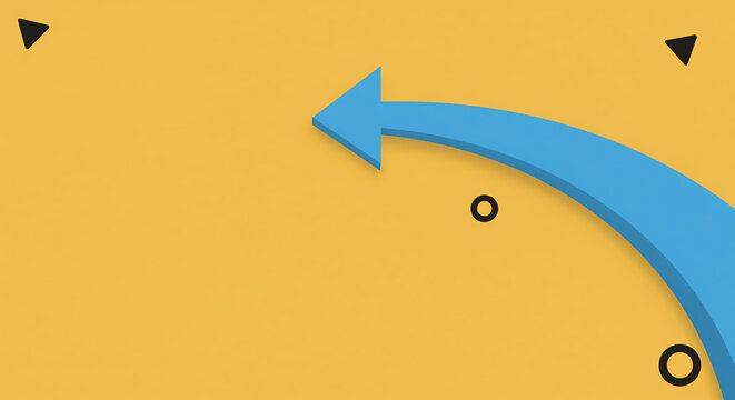 Curved arrow background for change of direction, return path and decision point visuals with large blue pointer on yellow space for strategy slides, workflow planning, process diagrams