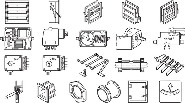 Industrial components collection arranged meticulously, offering a comprehensive glimpse into the world of mechanical and electrical elements.
