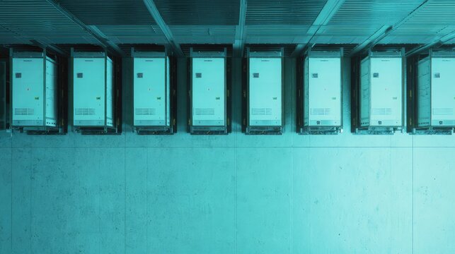 Server racks storing digital data in modern data center