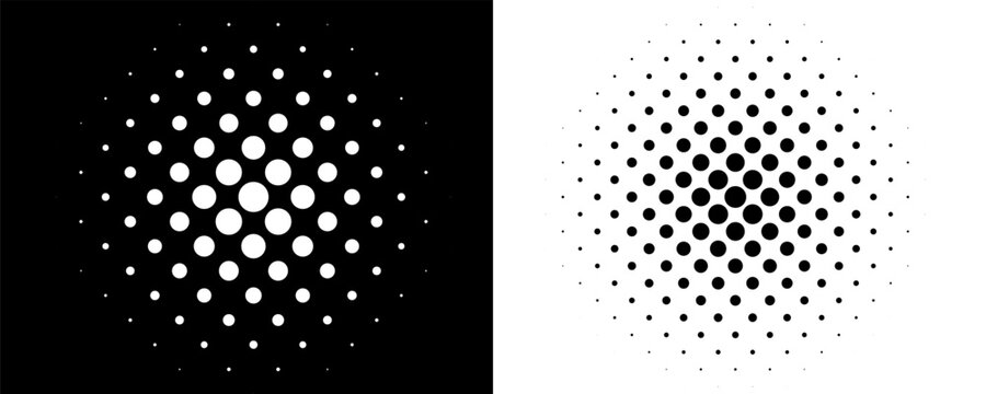 Halftone gradient circles collection. Dots textured round patterns. Cartoon comic radial faded background set. Abstract pixelated elements for frame, poster, collage, banner, flyer. Vector bundle
