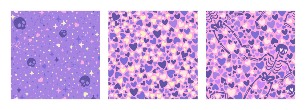 Skeleton and Heart Seamless Pattern Set