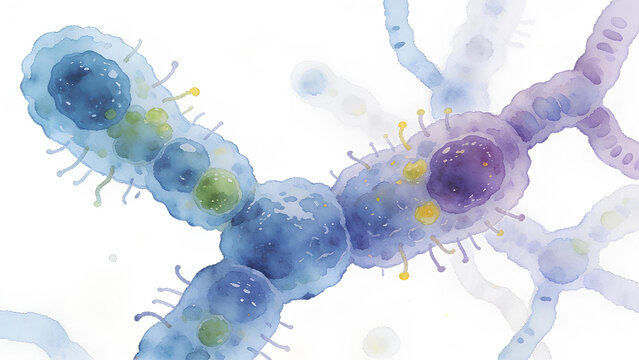 Close up,molecule of candida auris fungal infection.Neon,watercolor illustration.