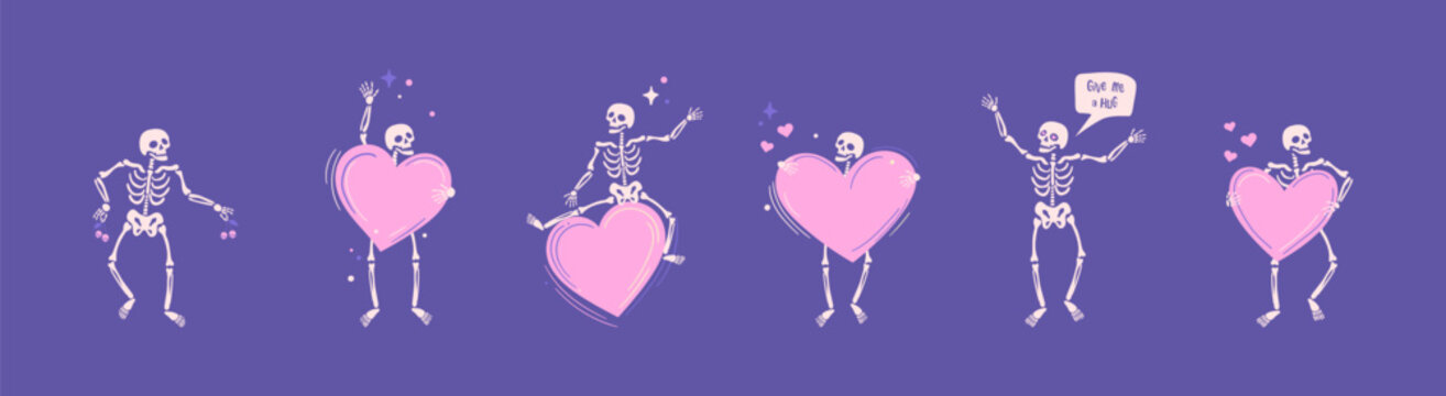 Romantic Skeleton Character Set with Hearts