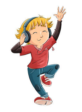 Boy with headphones dancing