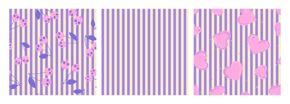 Striped Skull Cherry and Heart Pattern Set