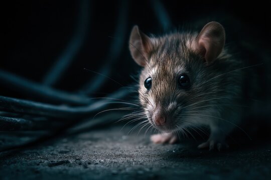 Rodent gnawing cables in a basement