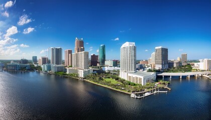 Fototapeta premium a panoramic view of downtown tampa with the skyline and waterfront in view tampa florida cityscape skyline