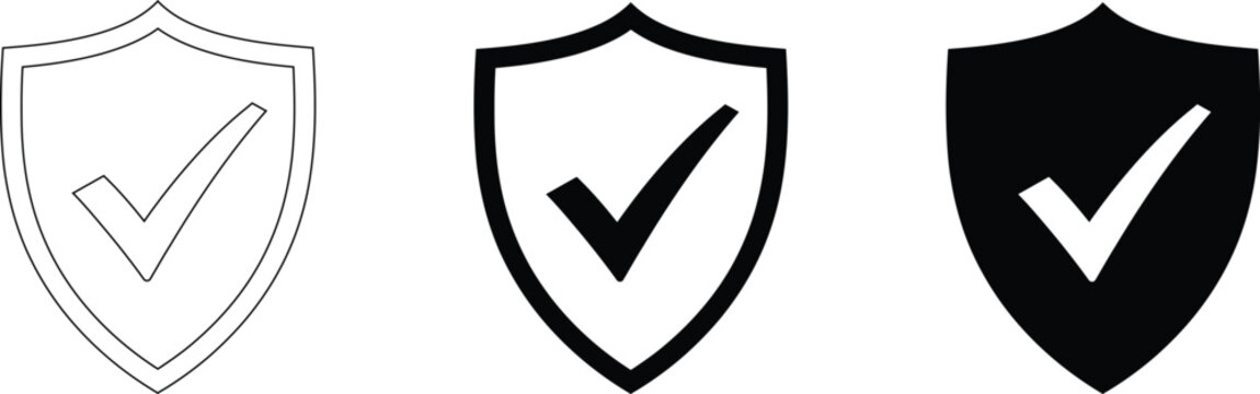 Vector shield icons security protection and verification symbols for design