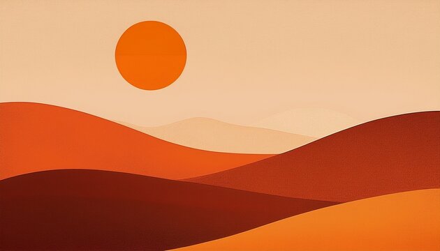 abstract contemporary aesthetic background landscape with desert and sun earth tones burnt orange terracotta colors boho wall decor mid century modern minimalist art print