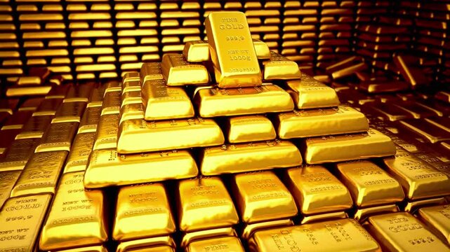 Stacked gold bars with a shining metallic surface representing wealth, financial success, and secure investment. This premium finance concept symbolizes prosperity, economic strength, and valuable 