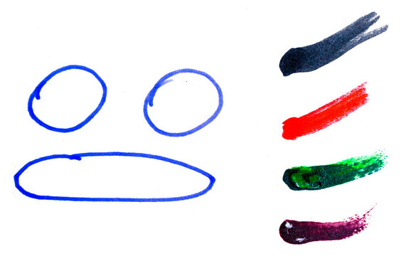 Icono de usuario dibujado a mano con trazos azules y muestras de pintura multicolor sobre fondo negro