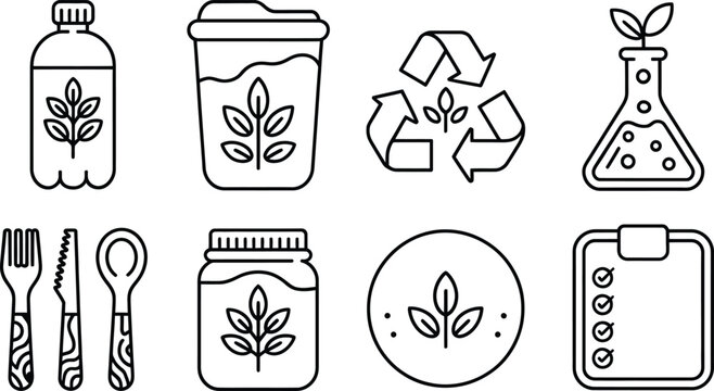 Set of ecofriendly hemp or cbd icons for sustainable living and recycling