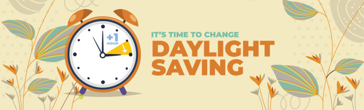 Spring Forward Time Change Clock Vector Illustration Banner 