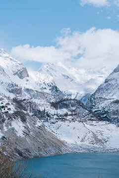 Lac du Chevril, artificial reservoir of Tignes Dam, France