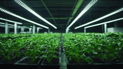 Naklejka premium Growing leafy greens in controlled indoor farm
