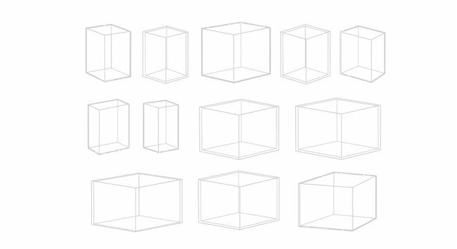 Geometric exploration a collection of wireframe cubes and rectangular prisms in varying orientations