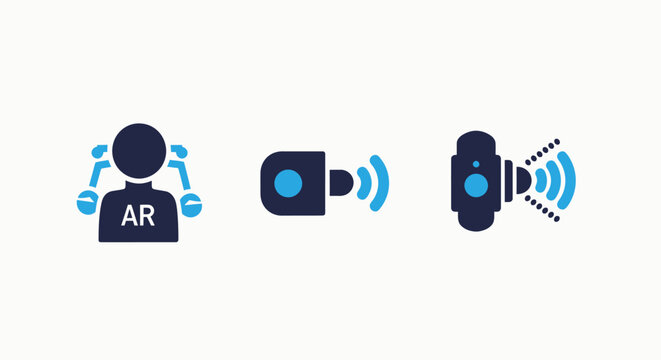 Augmented reality and camera technology icons with augmented technology interface futuristic innovation illustration perspective projection entertainment simulation computer software