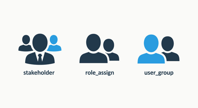 Team role user group icons with stakeholder business management organization collaboration workforce employees personnel resources teamwork community connectivity interaction communicatio