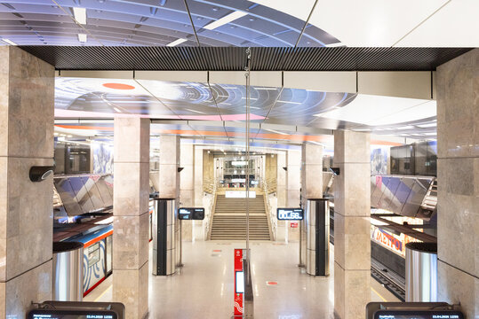 Moscow, Russia - april 22, 2026:  Interior of the  Sokolniki station of Moscow Metro of Big Circle Line (BKL)