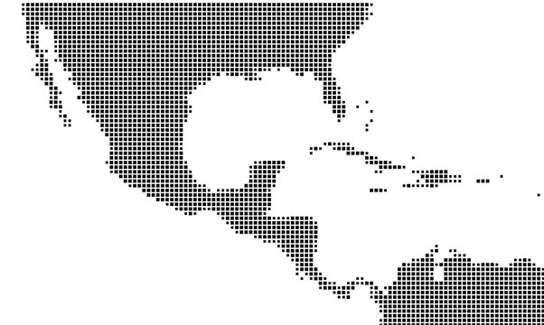 Abstract map of Mexico showing the earth with a pattern of black squares