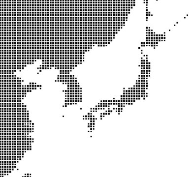 Abstract map of Korea, Japan showing the earth with a pattern of black squares
