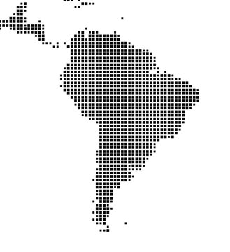 Abstract map of South America showing the earth with a pattern of black squares