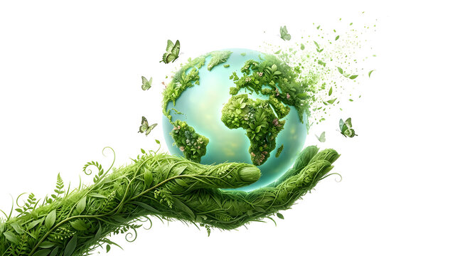 World environment day concept green nature hand holding earth and protection awareness in illustration.