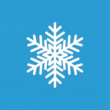 Crisp white snowflake graphic with intricate crystalline patterns on a solid blue background