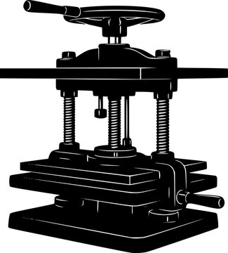 Black silhouette of a bookbinding press machine on a isolated on white background
