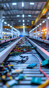 Gros plan sur des faisceaux de c&acirc;bles &eacute;lectriques dans une usine moderne