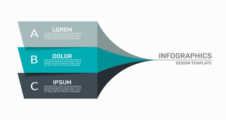 Plakat Business infographic template with three horizontal banners merging into one point on white background. Vector illustration.