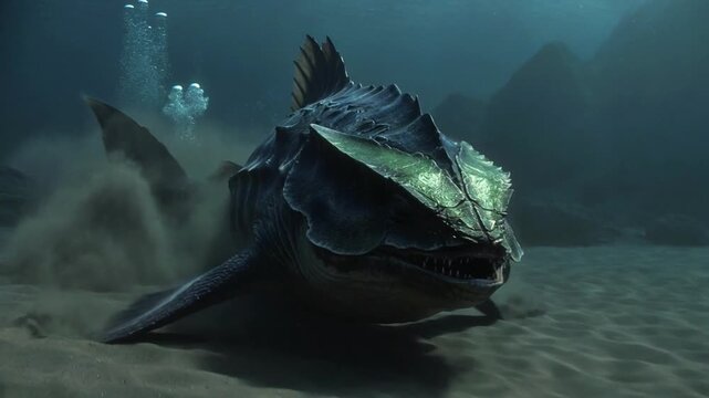 underwater shipwreck exploration in deep blue ocean footage