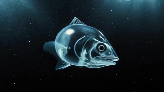 3D animated glowing jellyfish floating in dark ocean footage