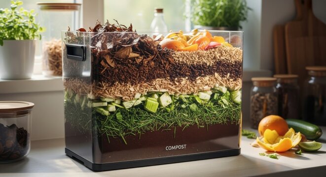Compost Bin Indoor System Clear Container Kitchen Countertop Waste Management Garden Scraps Recycle Food Waste