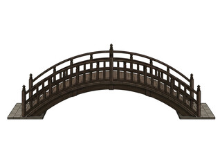 Obraz premium Traditional Japanese Wooden Moon Bridge Illustration, Arch Garden Bridge Isolated on White Background