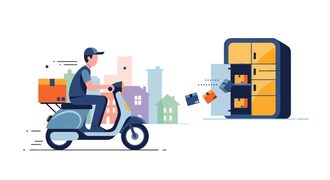 Urban delivery by scooter to a smart parcel locker for convenient package drop-off/pickup