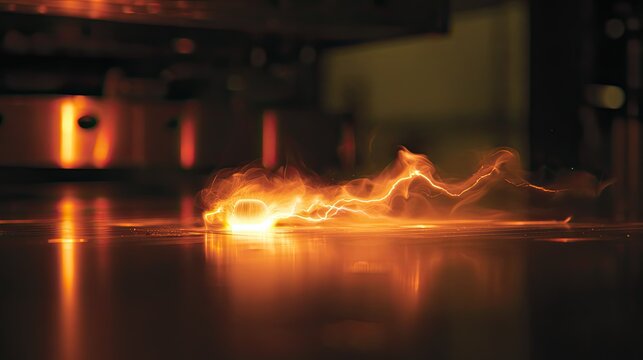 Electrical spark discharge creating intricate orange lightning pattern